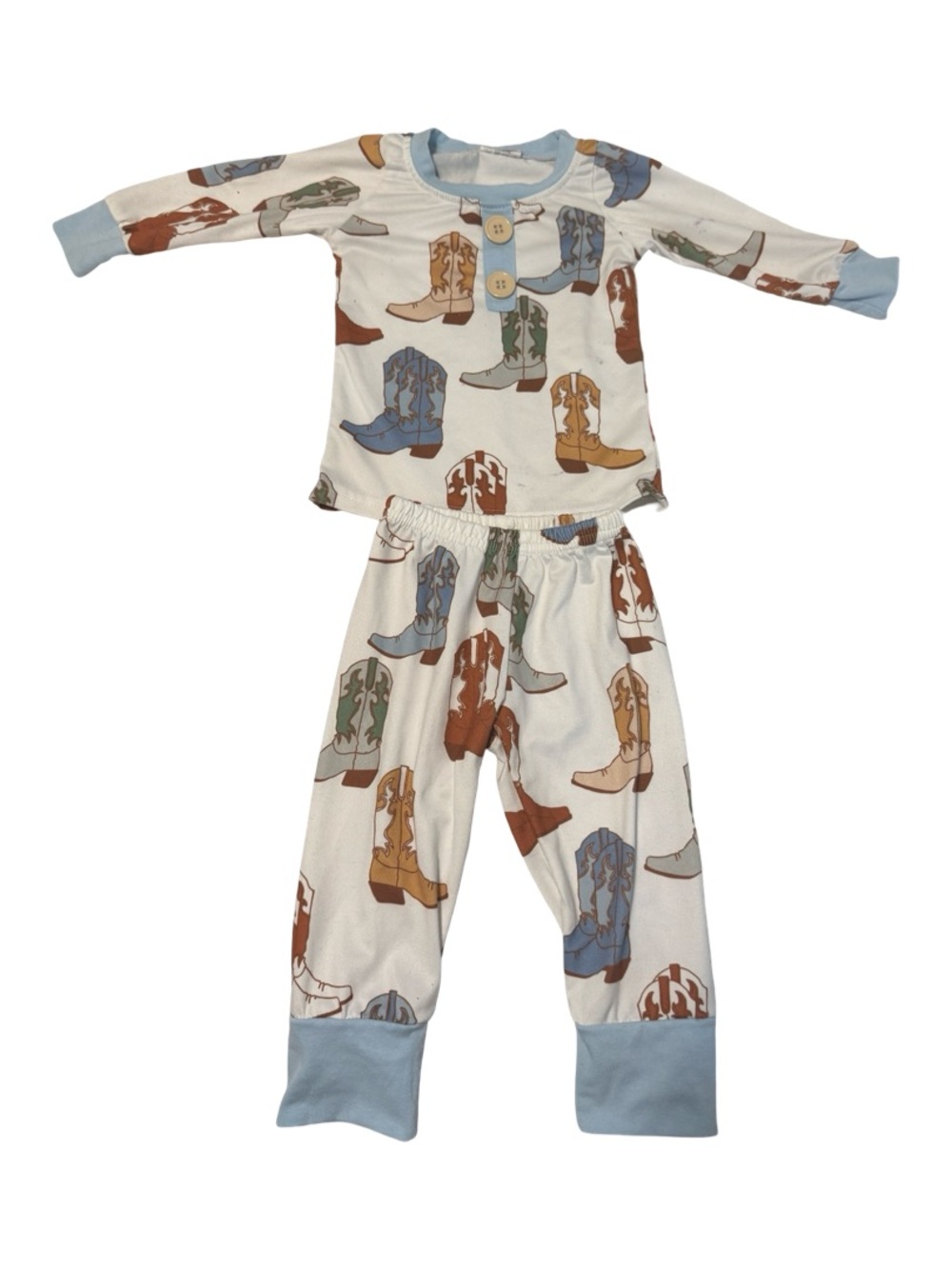 Flawed Boutique Baby Boys Cowboy Boots Pajama Set Blue Brown Size 3-6 Months